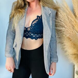 VINTAGE HUNT CLUB White Grey Plaid Checked Blazer Button Front Pocket Jacket 8